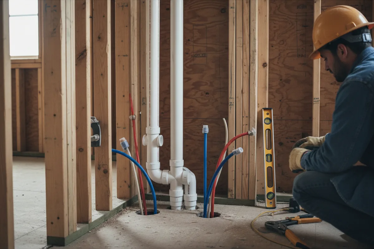 Drain and supply rough-in during Drain Cleaning in Houston